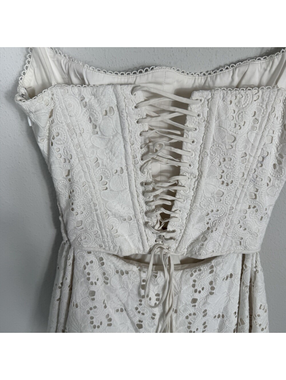 House of CB Elara Broderie Anglais Corset Fit & Flare Mini Dress White Medium - Picture 8 of 11